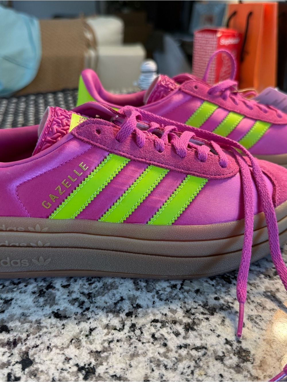 adidas Gazelle size 6W Sneakers - Pink with Neon Green Stripes
